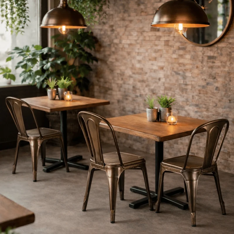 Silla de comedor industrial Marays asiento madera