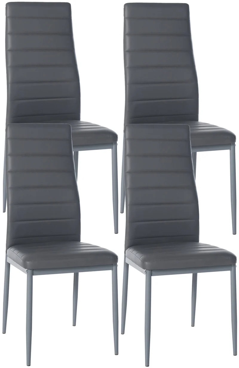 Lot de 4 chaises de salle à manger design simple en synthétique gris avec couture cadre en métal noir CDS10407