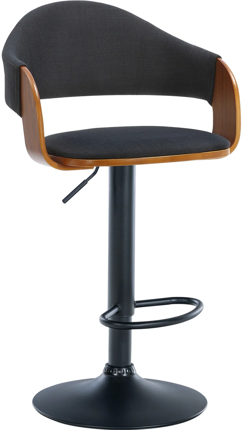 Tabouret de bar x1 design rétro chic assise en tissu noir et bois noyer piètement en métal noir 10_0006426