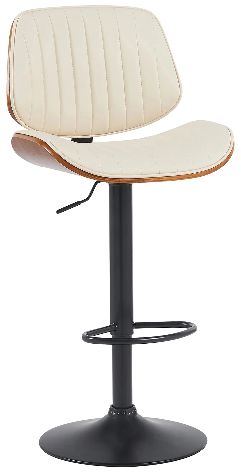 Tabouret de bar x1 style rétro moderne assise en similicuir crème bois noyer et cadre métal noir 10_0006377