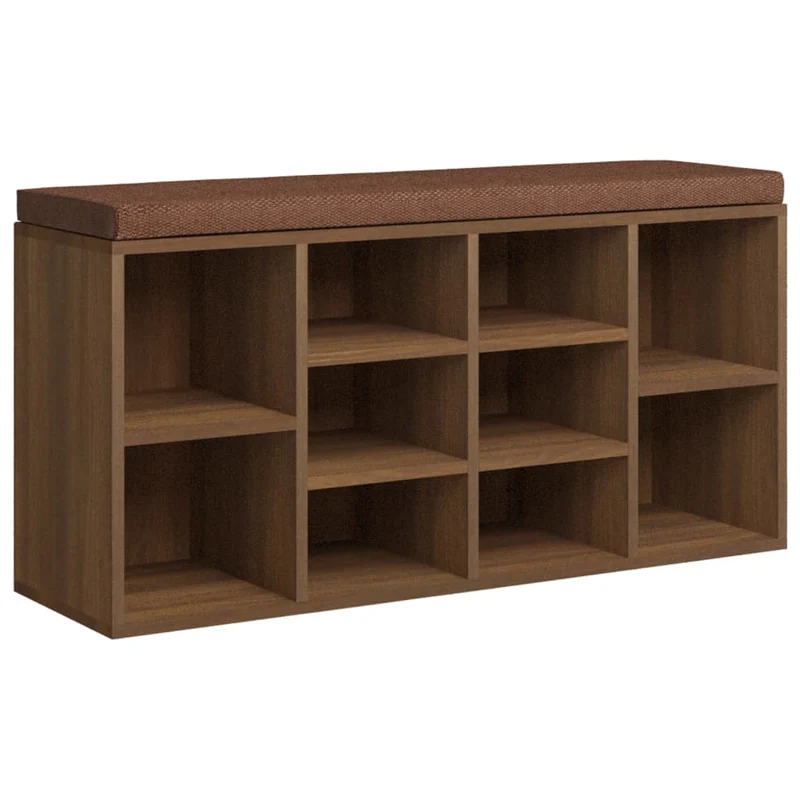 Banc de rangement à chaussures 10 compartiments 103 x 30 x 48 cm bois d'ingénierie couleur chêne marron DEC024864