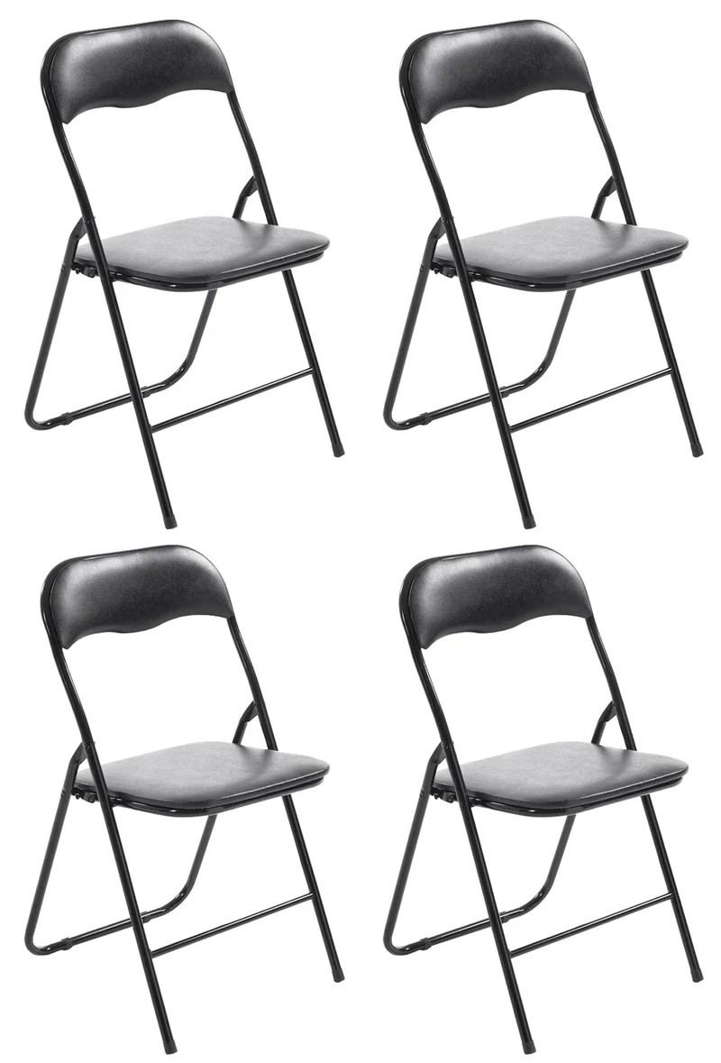Lot de 4 chaises d'appoint cuisine pliable en métal noir et PVC noir 10_0006218
