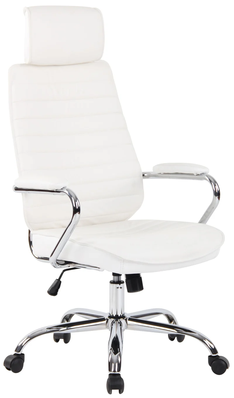Fauteuil de bureau hauteur réglable pivotant mécanisme de bascule en cuir véritable blanc et métal chromé 10_0002619