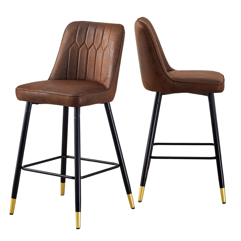 Ensemble de 2 tabourets de bar tissu marron, pied métal noir et repose pieds, hauteur d'asssie 68cm CLARITYLCA