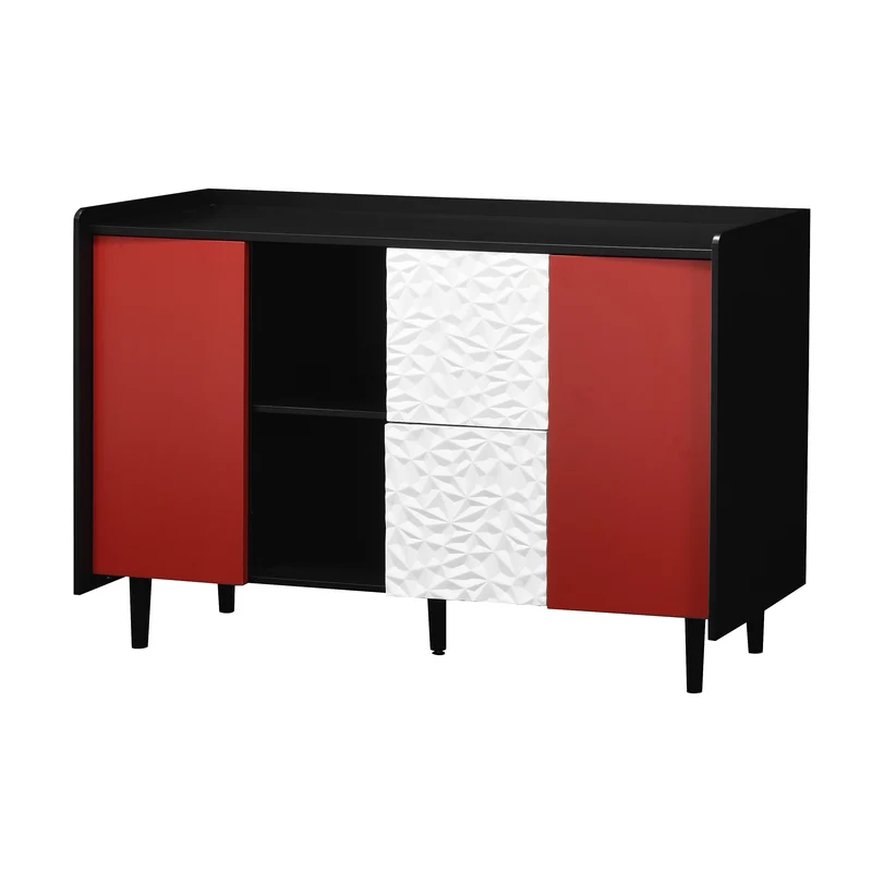 Buffet de rangement moderne noir rouge et blanc KHUTS