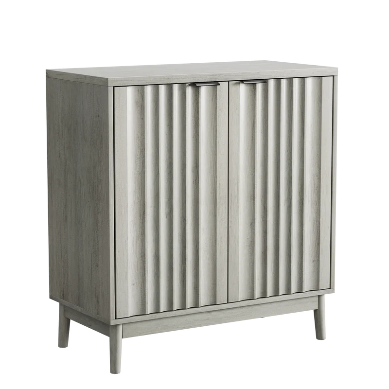 Buffet effet bois gris bords rainurés 2 portes 80*39*85cm VUHLOS