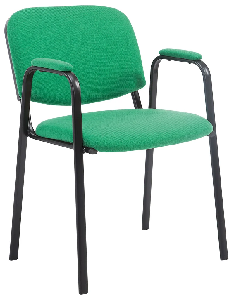 Chaise visiteur avec accoudoirs intégrés zone d'attente en tissu vert piètement à 4 pieds en métal noir 10_0003388