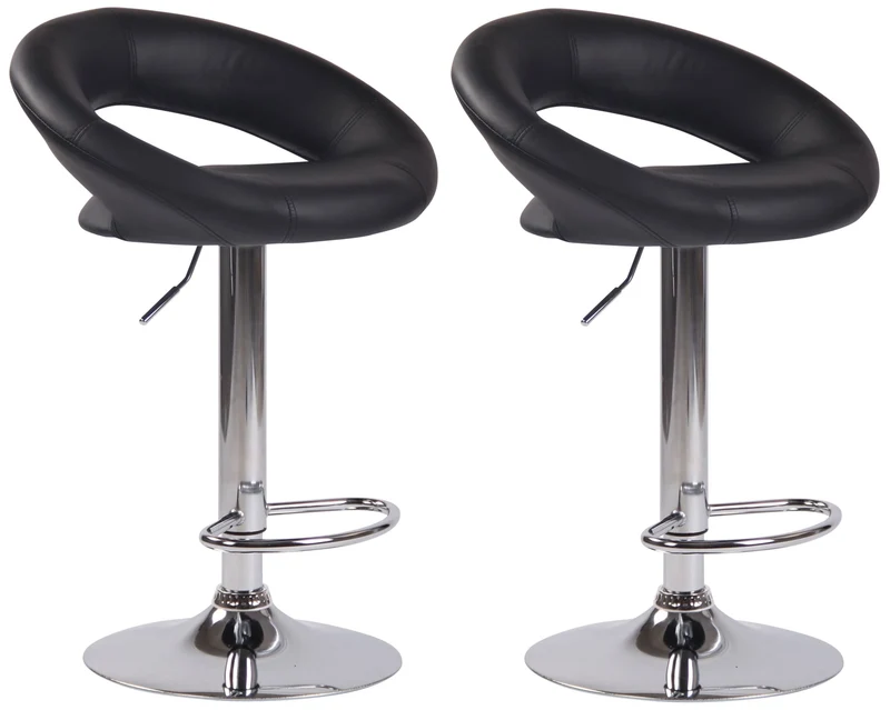 Lot de 2 tabourets de bar en synthétique noir design moderne base métal aspect chromé TDB10558