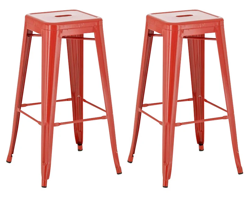 Lot de 2 tabourets de bar style industriel en métal avec repose-pieds rouge TDB10117