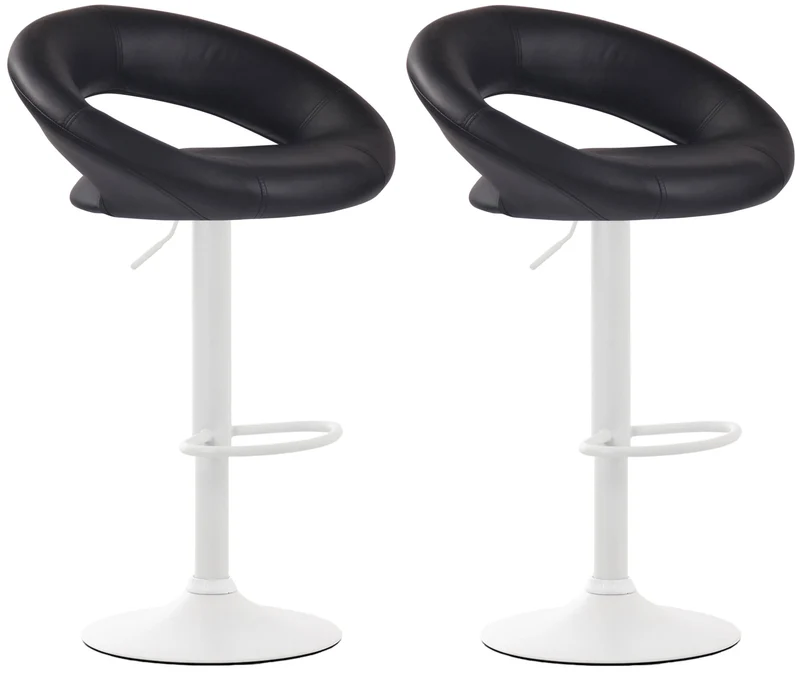 Lot de 2 tabourets de bar en synthétique noir design moderne base métal blanc mat TDB10555