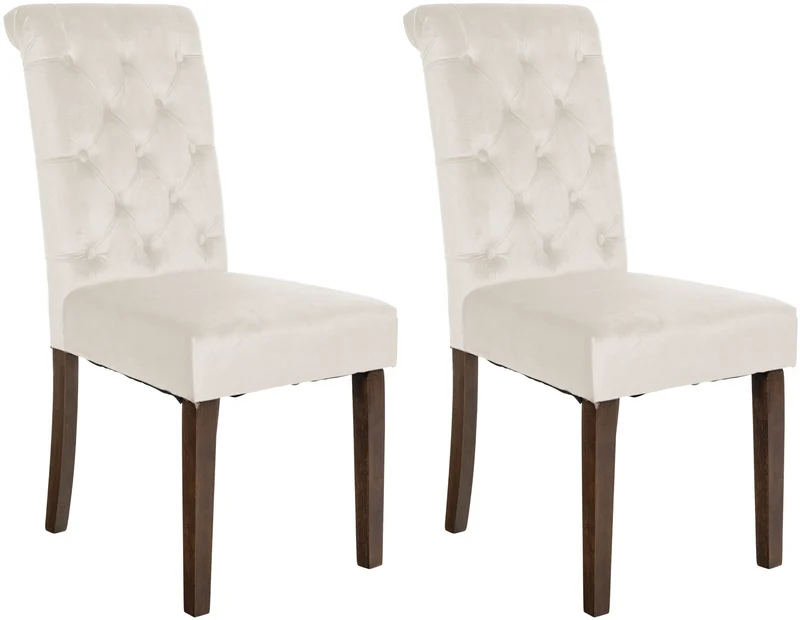Lot de 2 chaises de salle à manger élégance capitonnée et confort en velours crème cadre en bois marron foncé 10_0007621