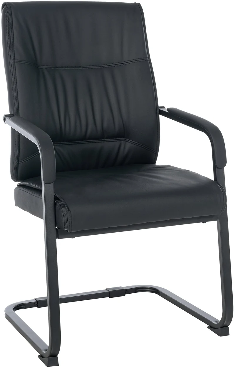 Fauteuil de bureau sans roulettes chaise visiteur sans roulettes jusqu'à 260kg en PVC noir métal noir 10_0006948