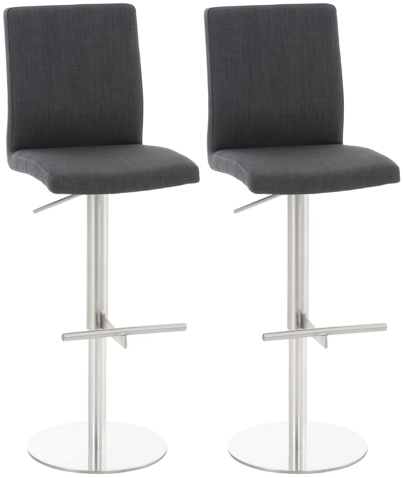 Lot de 2 tabourets de bar avec repose-pieds et dossier assise en tissu gris foncé cadre acier inoxydable 10_0006582