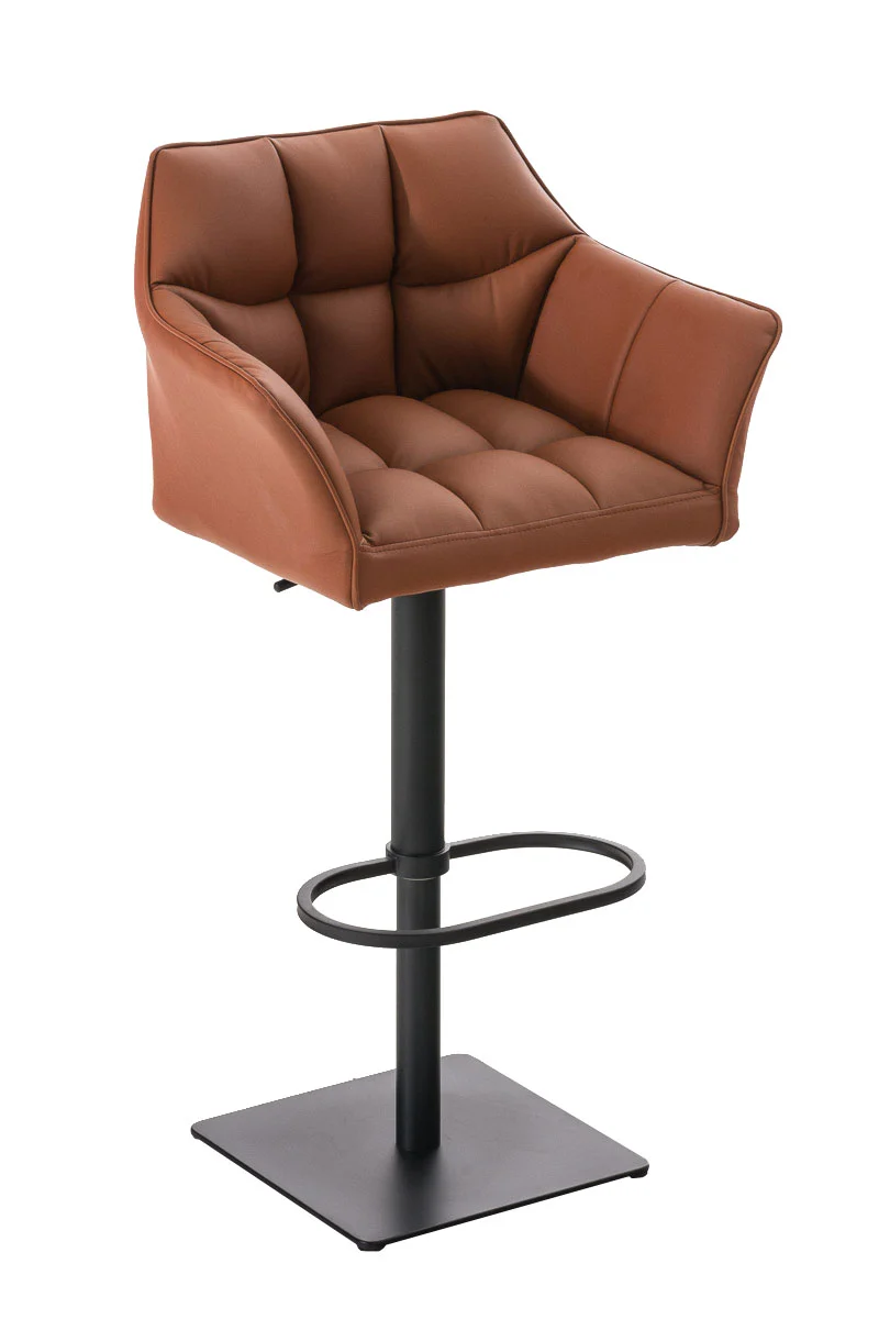 Tabouret de bar x1 réglable en similicuir marron clair assise enveloppante capitonnée et avec base carrée en métal noir 10_0006007