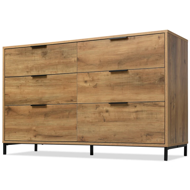 Buffet effet bois chêne foncé 6 tiroirs 120x40x76cm CRENGRIK