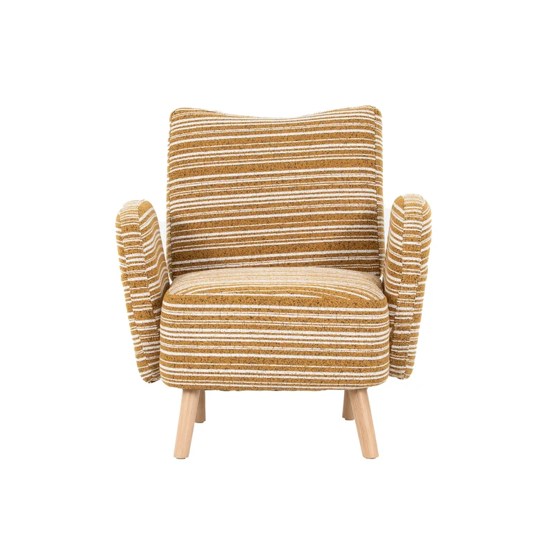 Fauteuil vintage en tissu bouclé rayures jaune moutarde et blanc EMBERELL