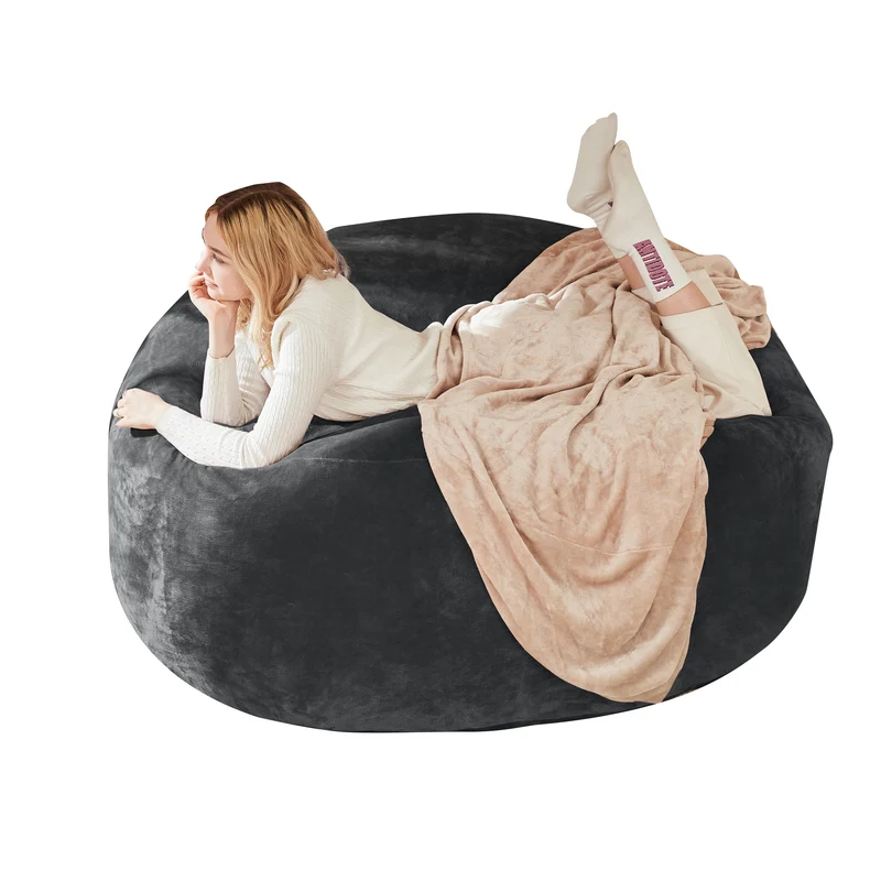 Fauteuil pouf géant ultra moelleux en fausse fourrure gris anthracite 130x120x60cm ELECTRAITA