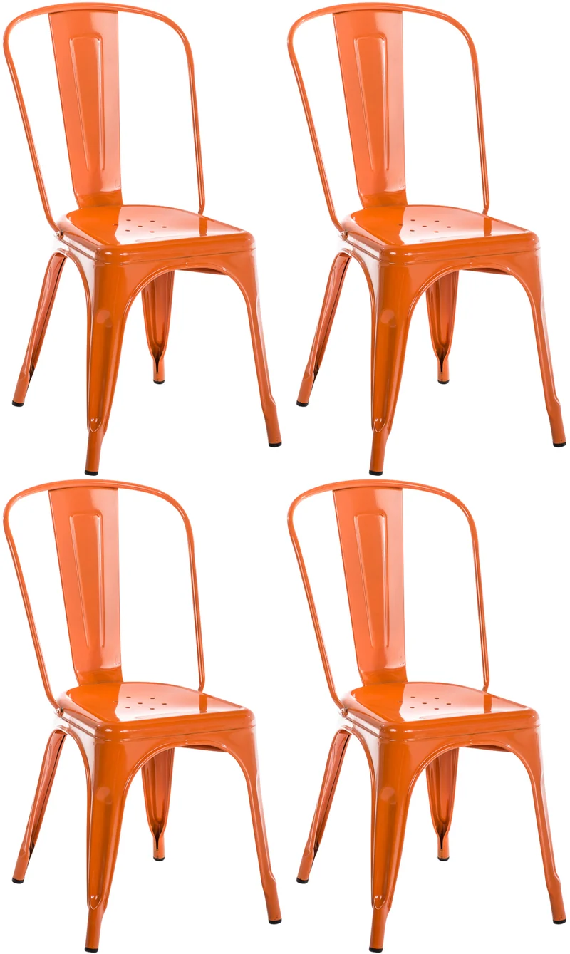 Lot de 4 chaises de salle à manger empilable avec dossier style industriel en métal orange 10_0005978