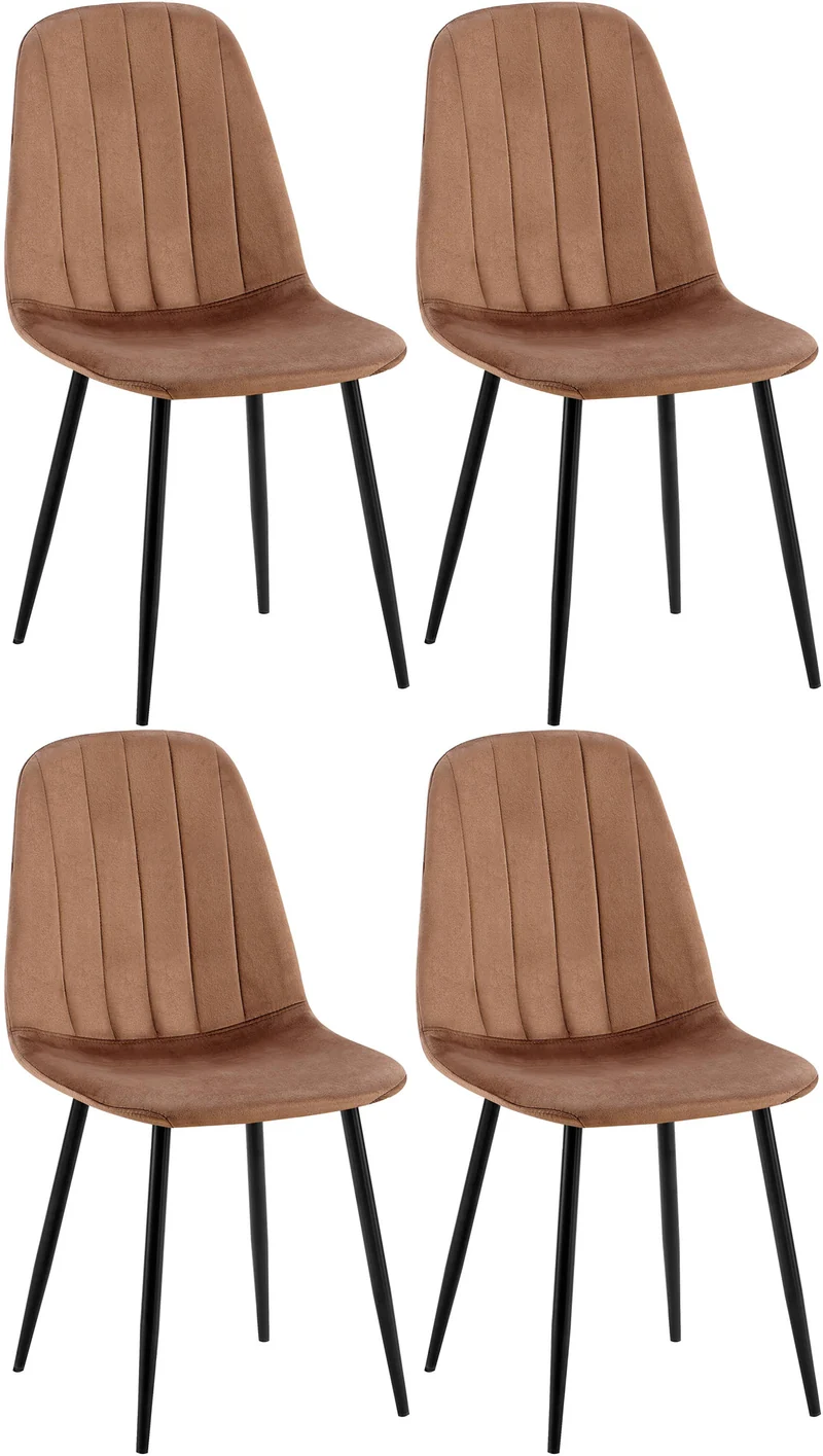 Lot de 4 chaises de salle à manger coutures décoratives verticales assise en velours maron pieds métal noir mat 10_0001756