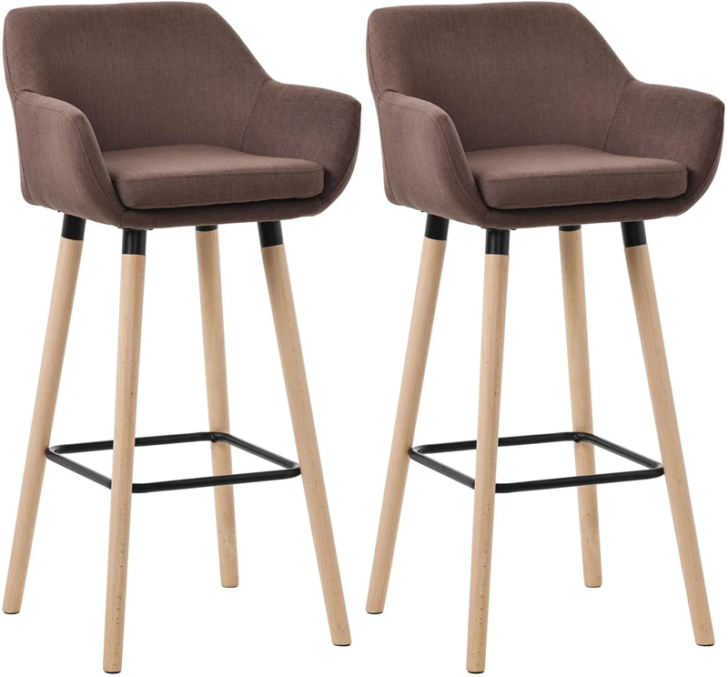 Lot de 2 tabourets de bar lounge design scandinave assise en tissu café pieds en bois repose-pieds en métal 10_0004176