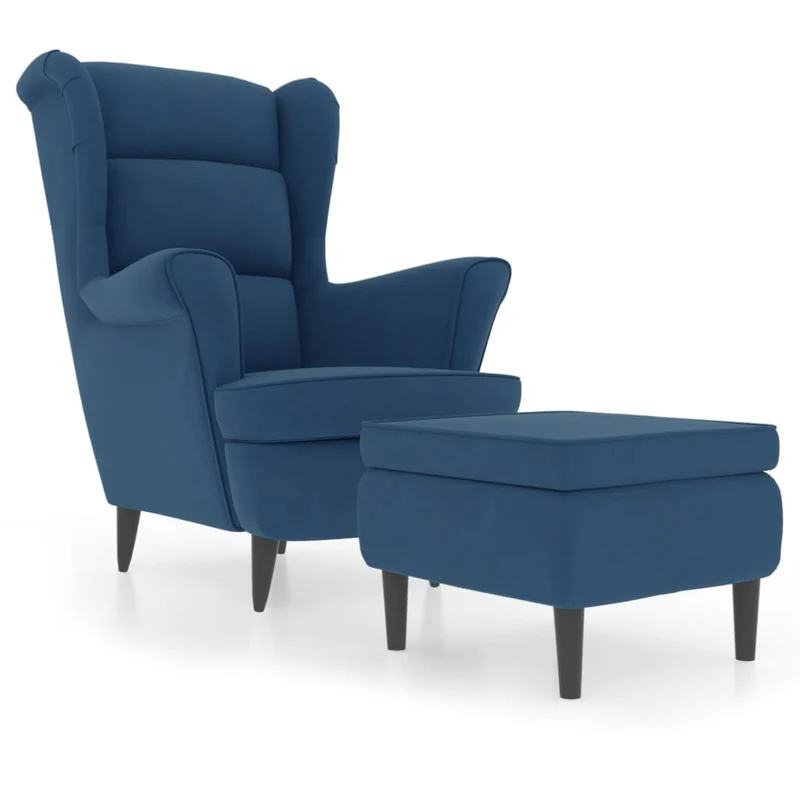 Fauteuils relax avec rebords latérals et repose-pieds en velours bleu DEC028689