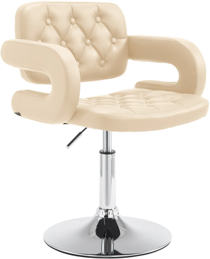 Chaise lounge fauteuil de bureau avec accoudoir capitonné hauteur réglable en PVC crème 10_0002796