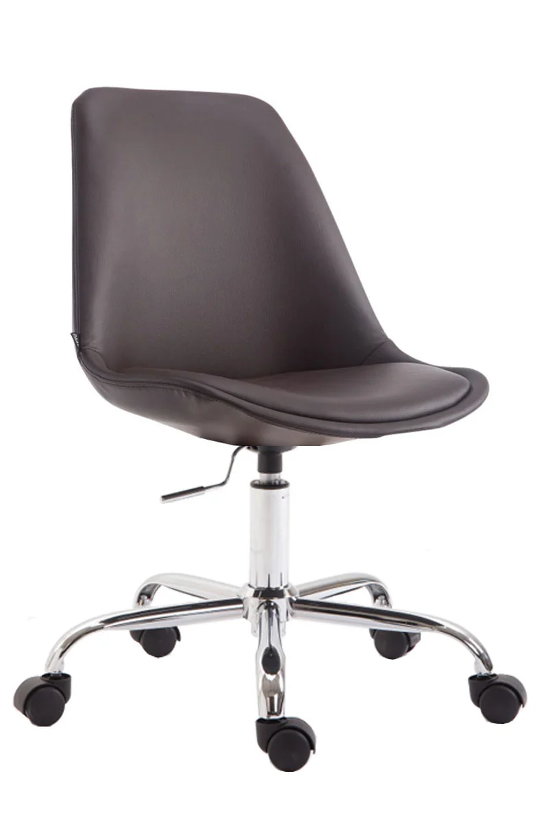 Chaise de bureau tabouret de travail sur roulettes hauteur réglable en PVC marron et métal chromé 10_0002681