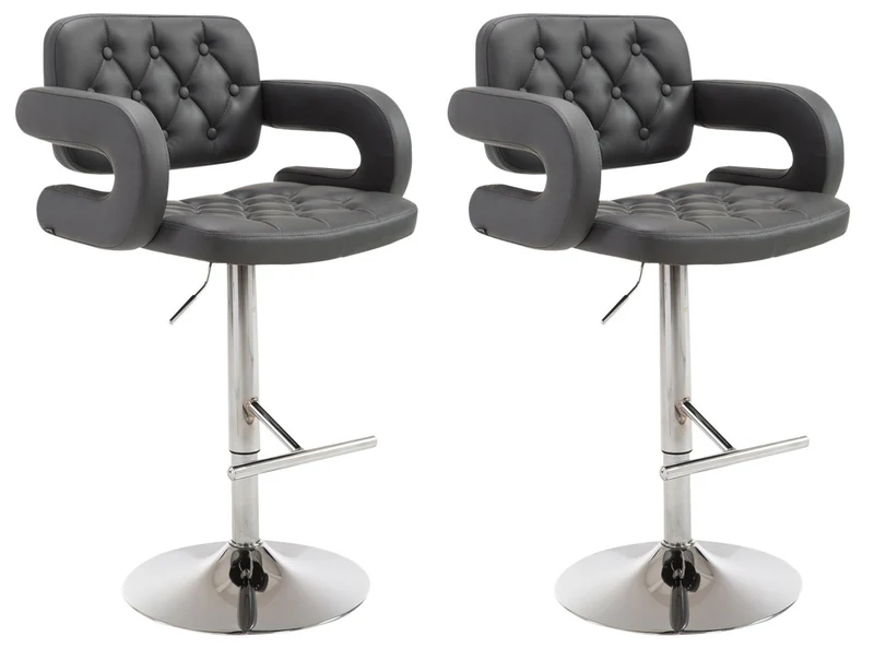 Lot de 2 tabourets de bar capitonné en synthétique gris accoudoirs repose-pieds design moderne TDB10496