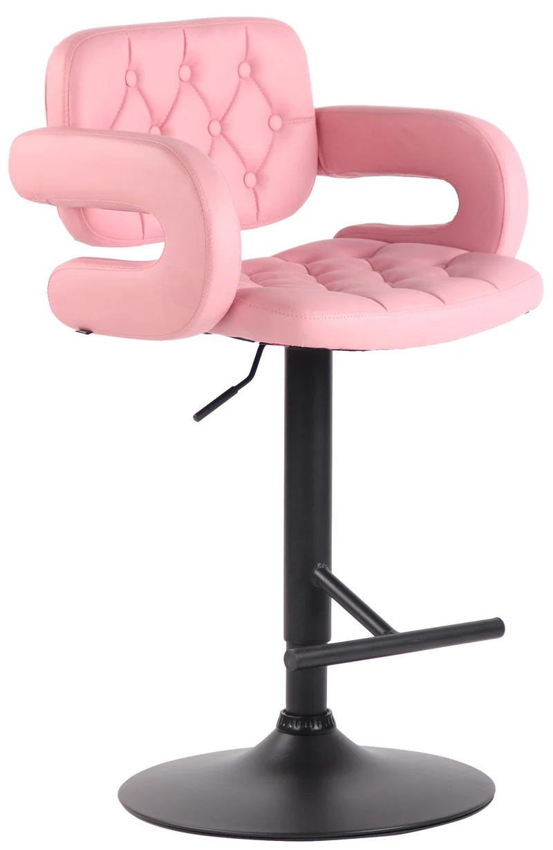 Tabouret de bar capitonné en synthétique rose accoudoirs repose-pieds métal design moderne TDB10508