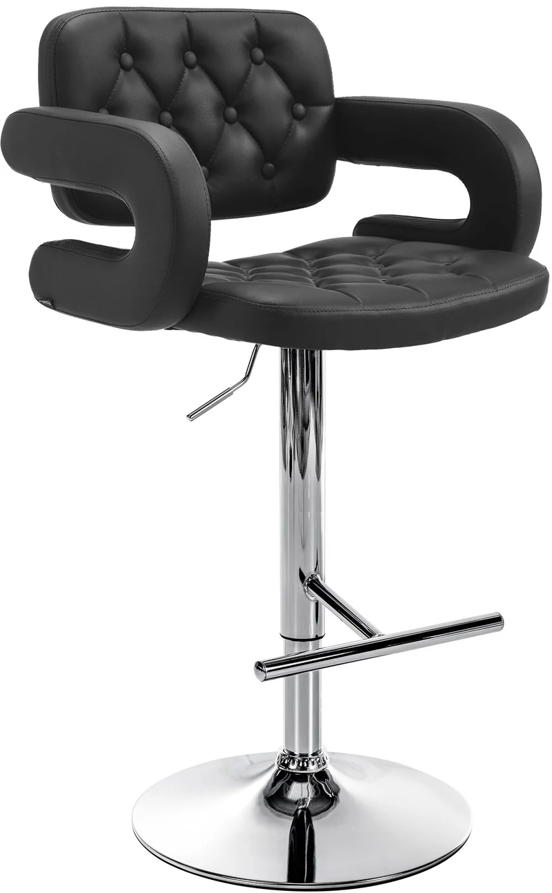 Tabouret de bar x1 avec repose-pied et accoudoirs capitonné en PVC noir support en métal chromé 10_0004789