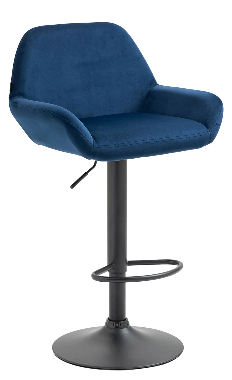Tabouret de bar en velours rembourré bleu base trompette métal noir mat TDB10419