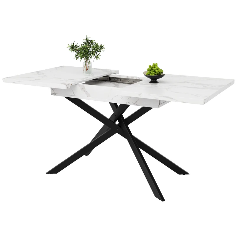 Table de salle à manger extensible effet marbre blanc (120-160 cm) ZEX