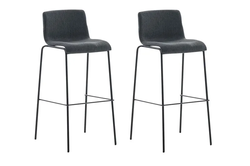 Lot de 2 tabourets de bar avec repose-pieds dossier incurvé en tissu gris foncé et 4 pieds en métal noir 10_0004200