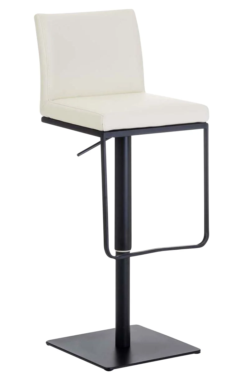 Tabouret de bar x1 avec repose-pieds plaque de base carrée en métal noir assise en PVC crème 10_0005303
