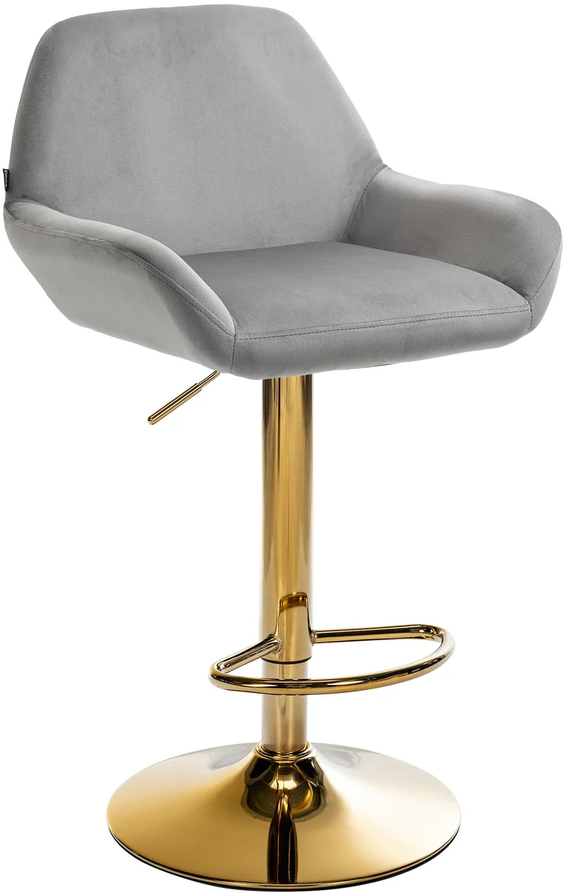 Tabouret de bar x1 repose-pieds en forme d'arc en métal doré assise en velours gris 10_0004542