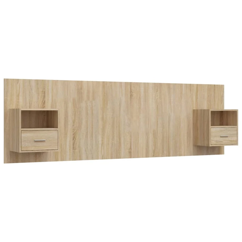 Tête de lit accessoire couchage chambre à coucher meuble avec chevet intégré étagère MDF marron clair TDL0205821