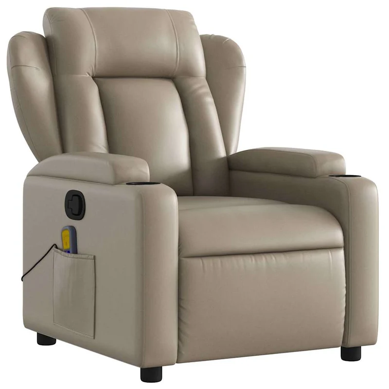 Fauteuil de relaxation TV fonction massage inclinable 6 points de massage en PVC couleur cappuccino DEC026878