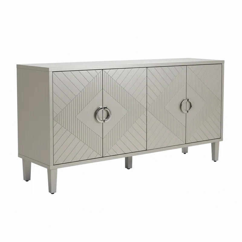 Buffet champagne argenté 4 portes poignées en alliage de zinc et façades à motif géométrique ENDOSPERM