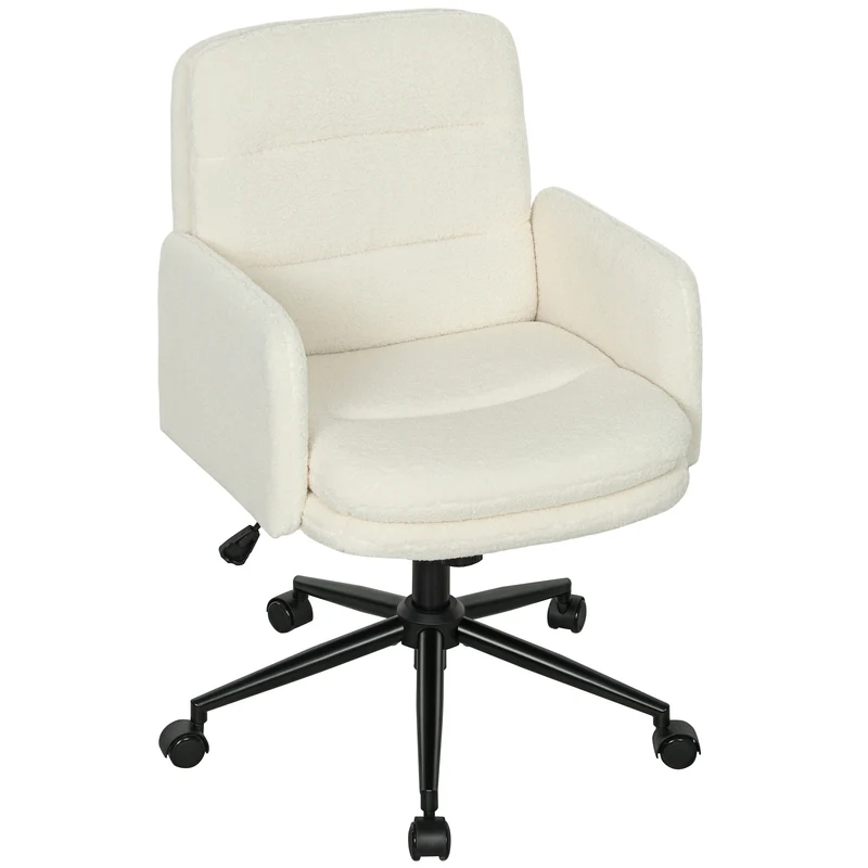 Chaise de bureau ergonomique 61,5 x 65 x 91-101 cm assise rembourrée bascule pivotante scandinave design en tissu crème 21_0006308