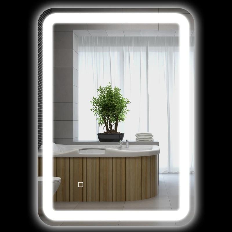 Miroir de salle de bain rectangulaire 70 x 50 x 4 cm antibuée luminosité réglable contemporain en verre trempé argent 21_0002005