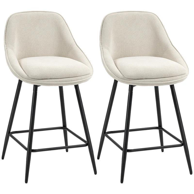 Lot de 2 tabourets de bar dossier courbé 49 x 52 x 88 cm assise rembourrée repose-pieds scandinave en velours crème 21_0003339