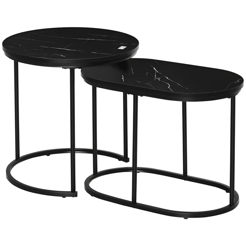 Lot de 2 tables basses gigognes encastrables salon 50 x 50.5 cm et 60 x 36 x 43.5 cm gain de place moderne en MDF noir 21_0003067