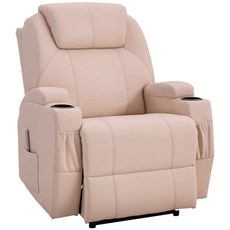 Fauteuil de relaxation massant inclinable 82 x 97 x 110 cm 8 points de massage repose-pieds contemporain en PU crème 21_0000802