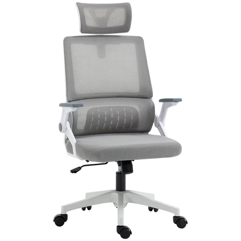Fauteuil de bureau ergonomique inclinable 60 x 61 x 104.5-121.5 cm réglable dossier lombaire moderne en maille gris 21_0006248