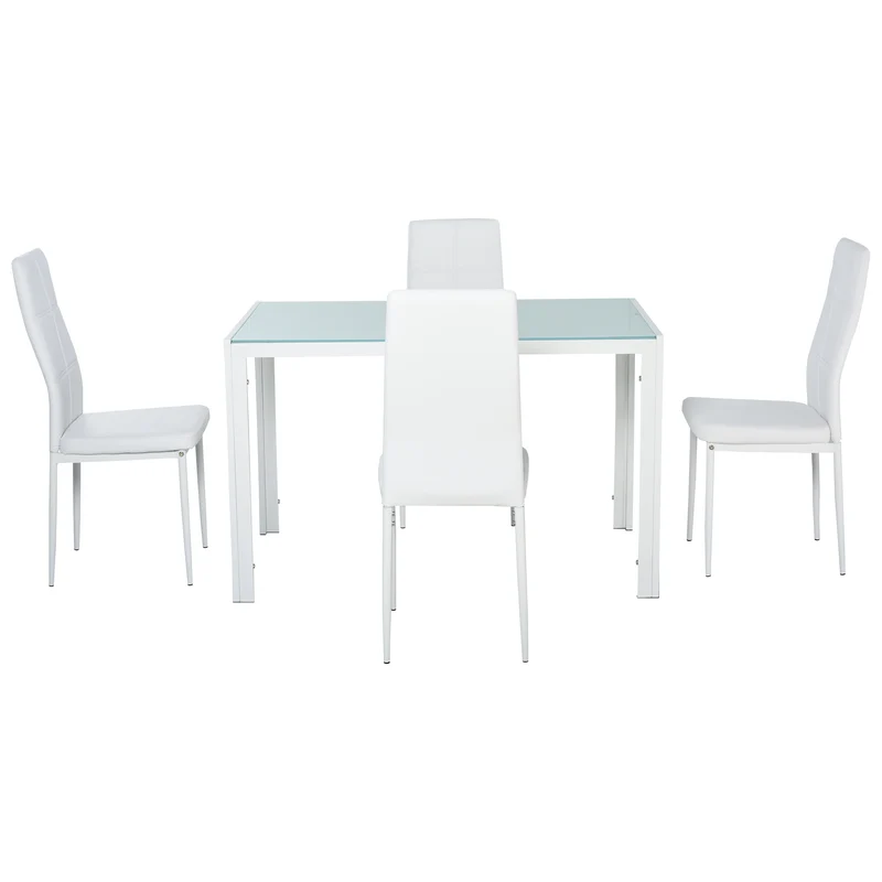 Ensemble table rectangulaire 4 chaises 120 x 70 x 75 cm gain de place dossier haut moderne scandinave en verre blanc 21_0002203