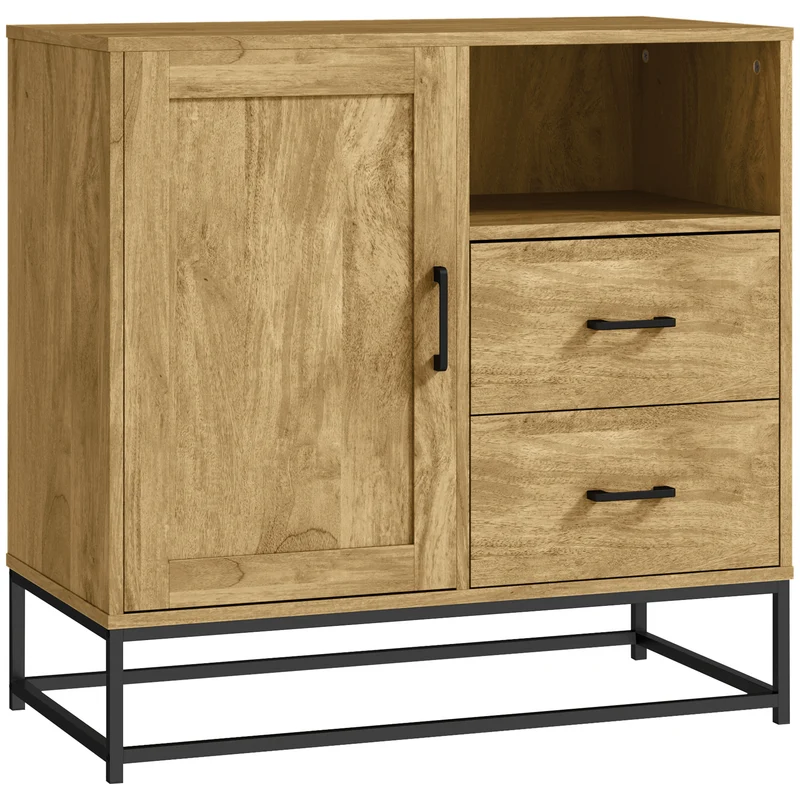 Buffet de rangement 80 x 40 x 78 cm 2 tiroirs coulissants cosy style scandinave en panneau de particules bois naturel 21_0003423