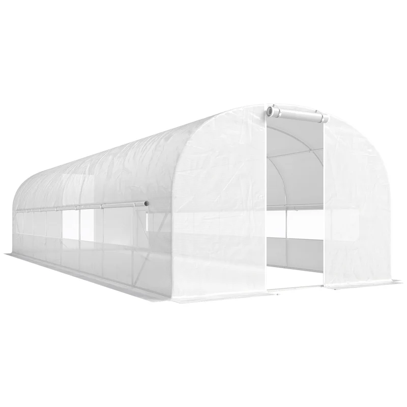 Serre tunnel de jardin 295 x 798 x 198 cm ventilation croisée protection uv design contemporain en acier galvanisé blanc 21_0005587