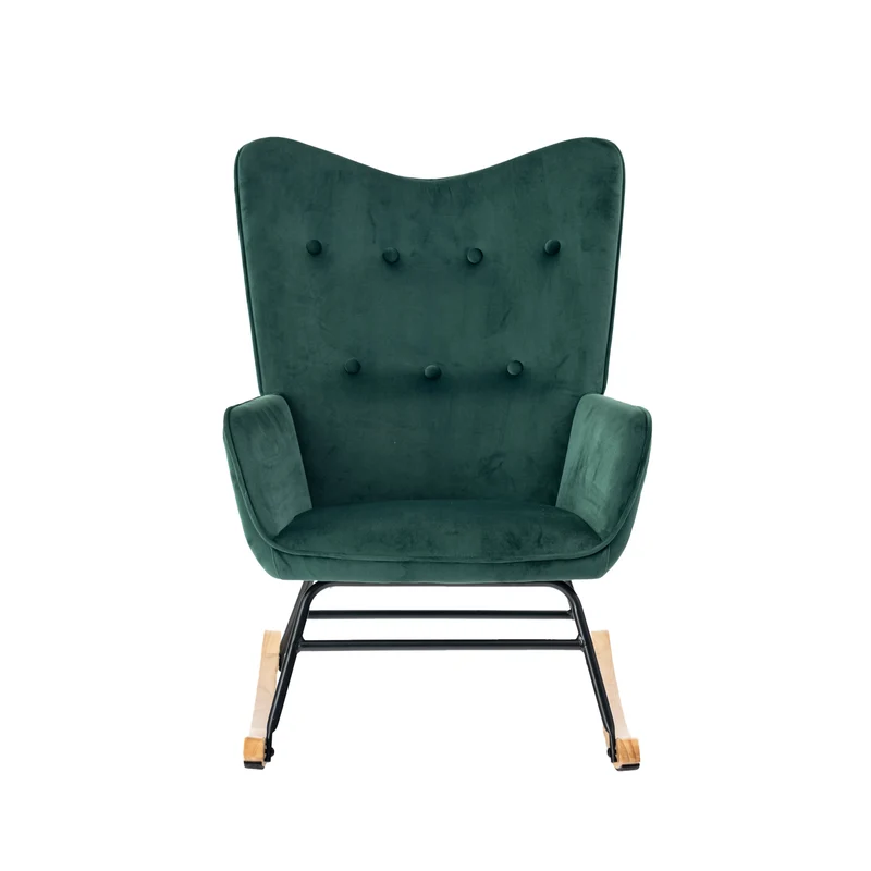 Fauteuil à bascule Scandinave velours vert pieds en bois clair EPPING SMALL VELVET GREEN