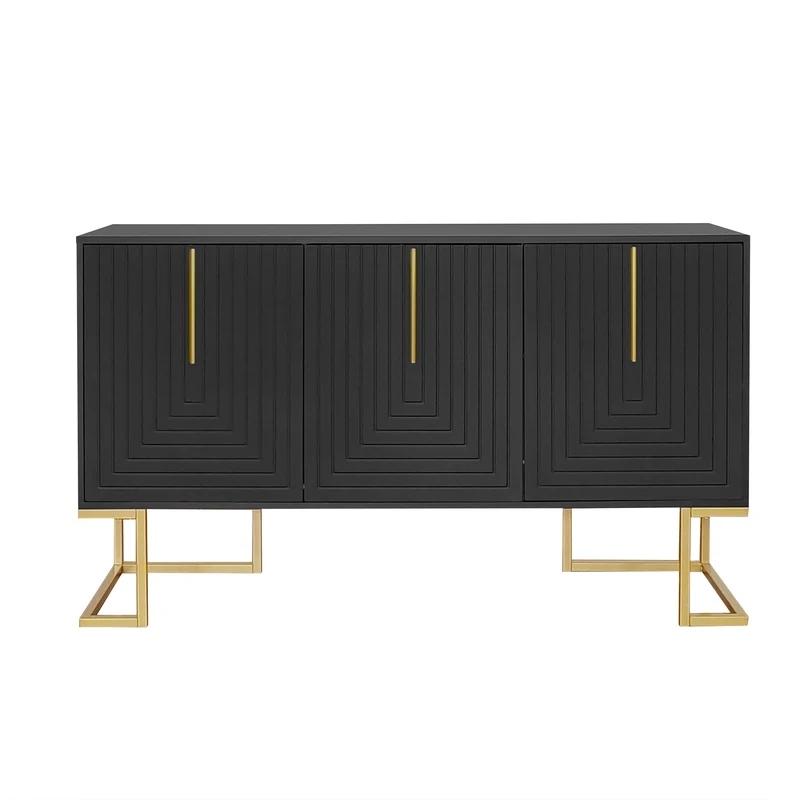Buffet haut avec 3 portes noir mat motif de forme U H81/B138/T40 CRUUGREN BLACK