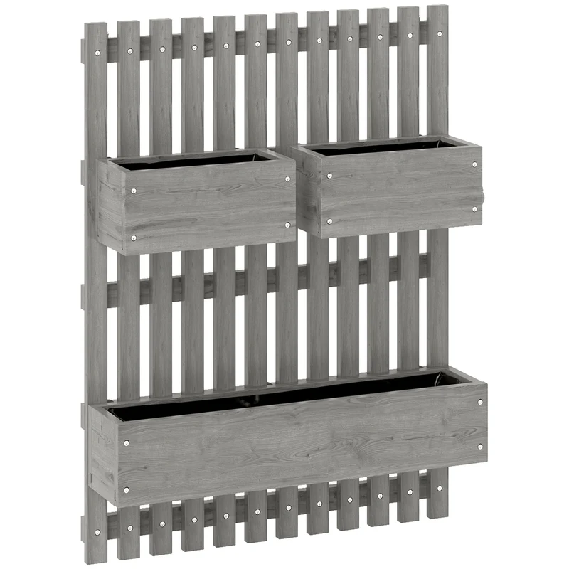 Jardinière murale potager 60 x 16 x 80 cm pots amovibles drainage intégré idéal balcon terrasse scandinave en bois gris 21_0004289